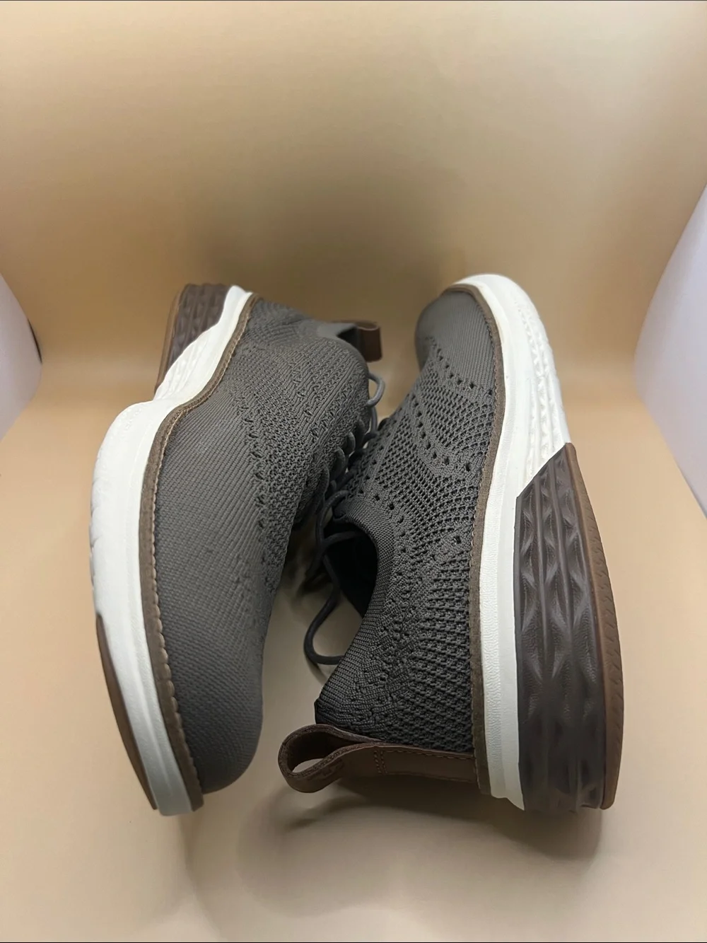 Cole Haan Gray Knit Wingtip Derby with Brown Heel Tabs